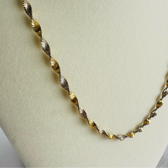 Sterling Silver 925 Gold Twisted Herringbone Necklace Chain - Picture 5 of 11